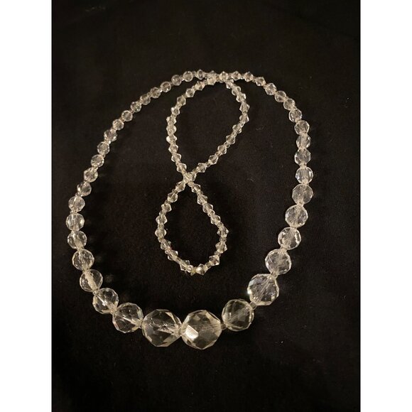 Antique Art Deco Graduated Faceted Cut Lead Crystal Rondelle Necklace 26" - Picture 9 of 12